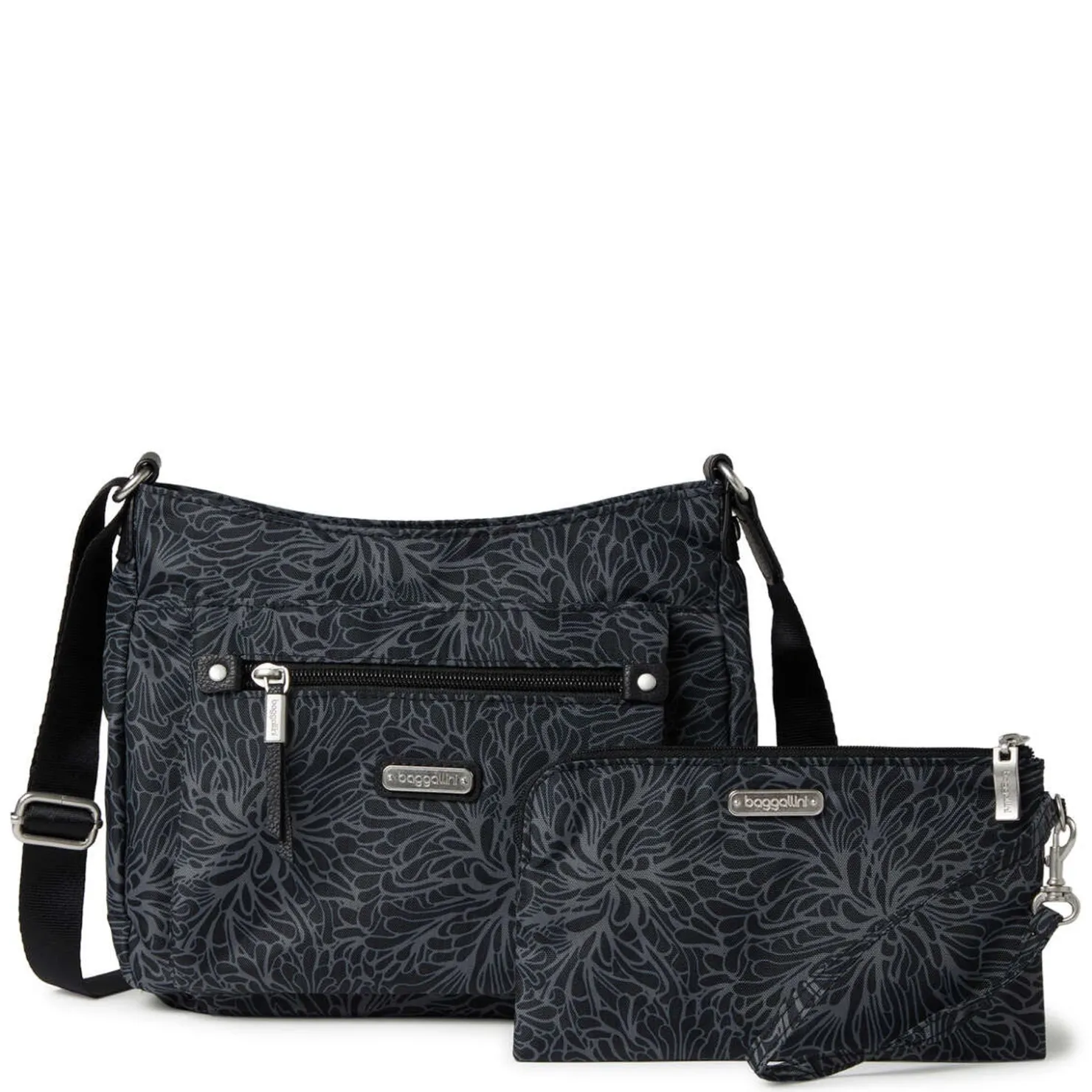Handbags*Baggallini Baggilini, Uptown Bagg with RFID Phone Wristlet Midnight Blossom
