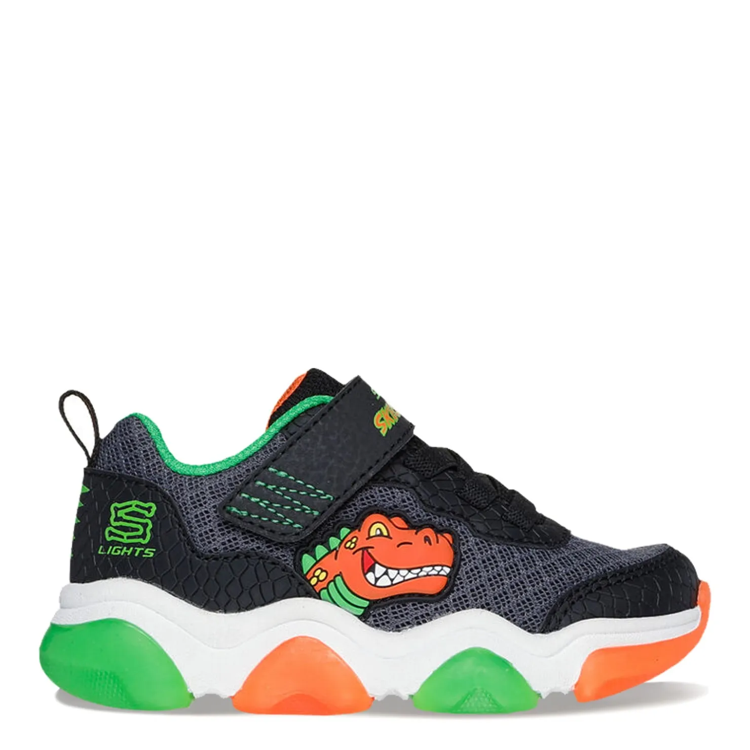 Sneakers & Athletic*Skechers Boy's , Mighty Glow 2.0 - Dino-Bolt Sneaker - Toddler Black/Orange/Green