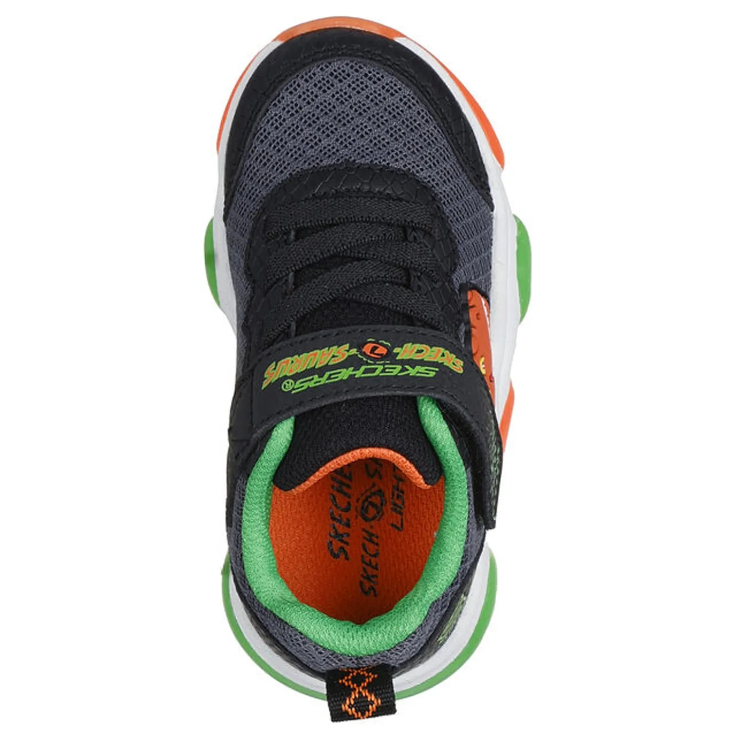 Sneakers & Athletic*Skechers Boy's , Mighty Glow 2.0 - Dino-Bolt Sneaker - Toddler Black/Orange/Green