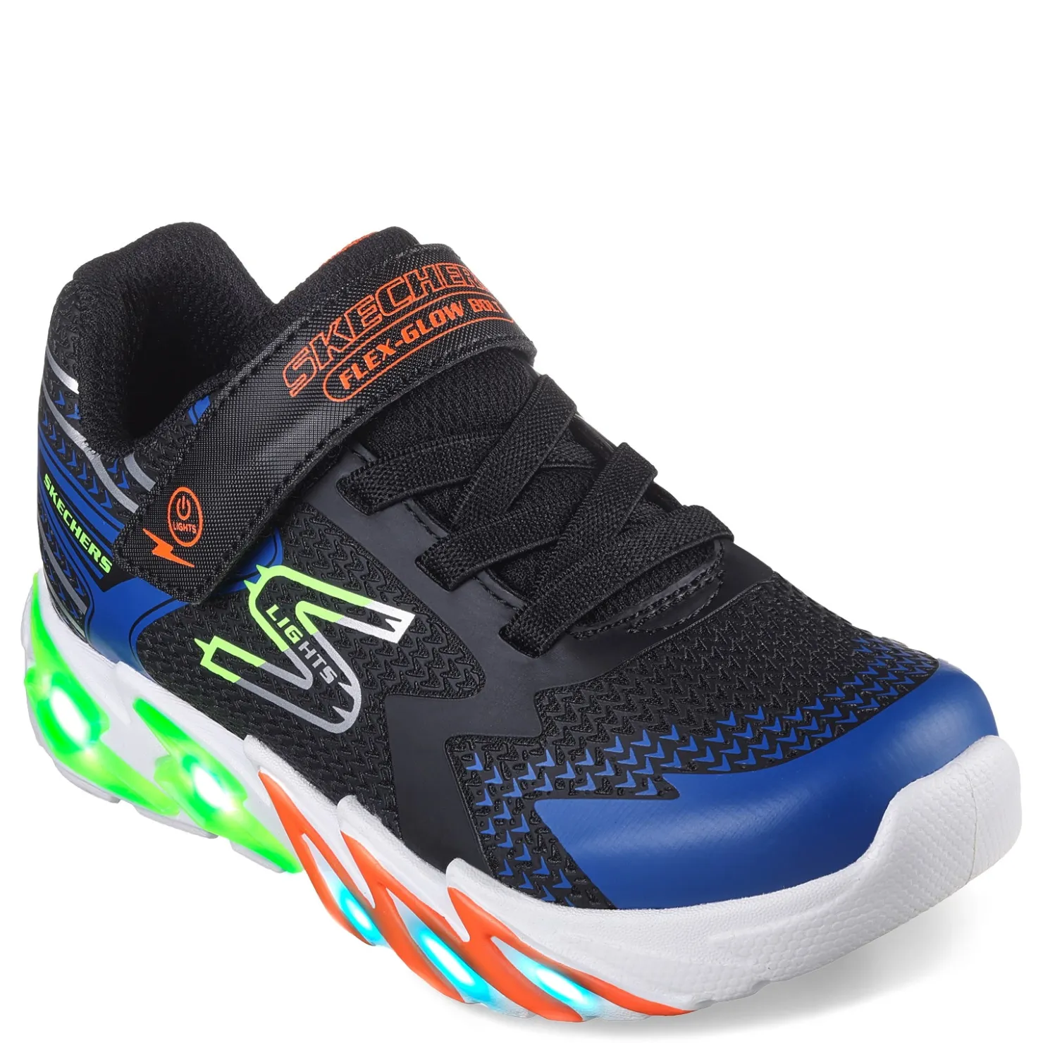 Big Kid (3.5-7)*Skechers Boy's , S Lights: Flex-Glow Bolt Sneaker - Little Kid Black/Blue/Lime/Orange