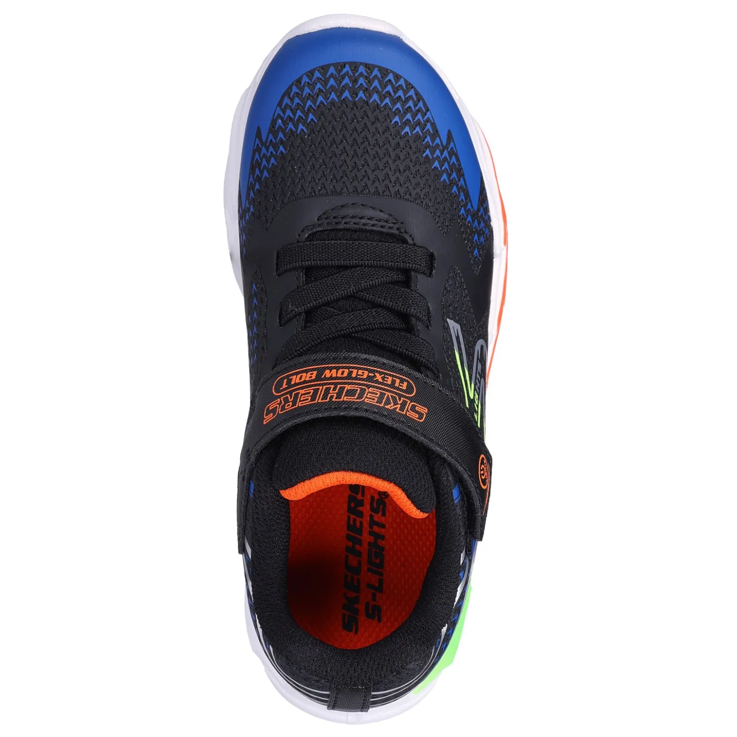 Big Kid (3.5-7)*Skechers Boy's , S Lights: Flex-Glow Bolt Sneaker - Little Kid Black/Blue/Lime/Orange