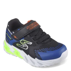 Toddler (3.5-10)*Skechers Boy's , S Lights: Flex-Glow Bolt Sneaker - Toddler Black/Blue/Lime/Orange