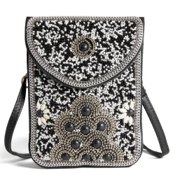 Handbags*Coco & Carmen , Artisan Beaded Crossbody Black/White