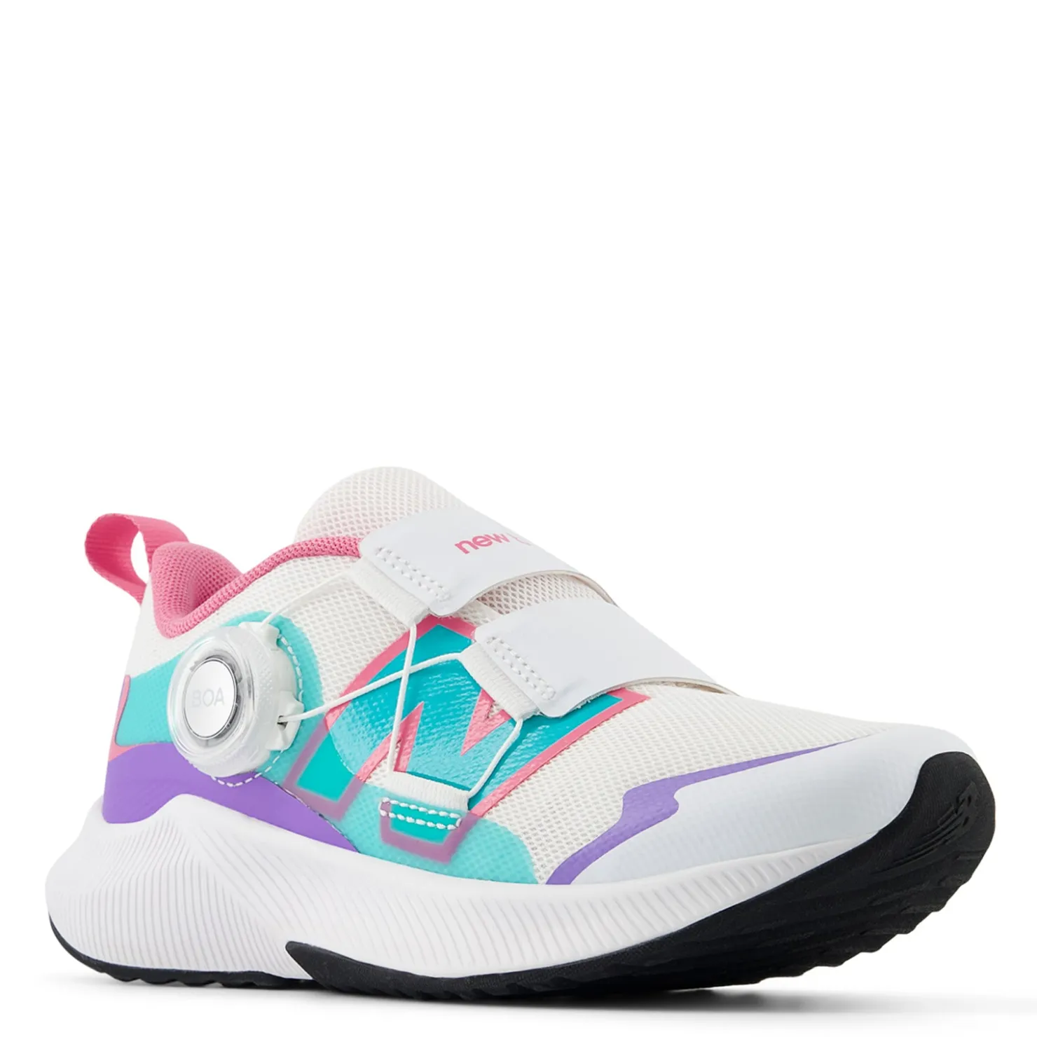 Sneakers & Athletic*New Balance Girl's , Fuel Core Reveal v4 Sneaker - Little Kid White/Purple Crush/Cyber Jade