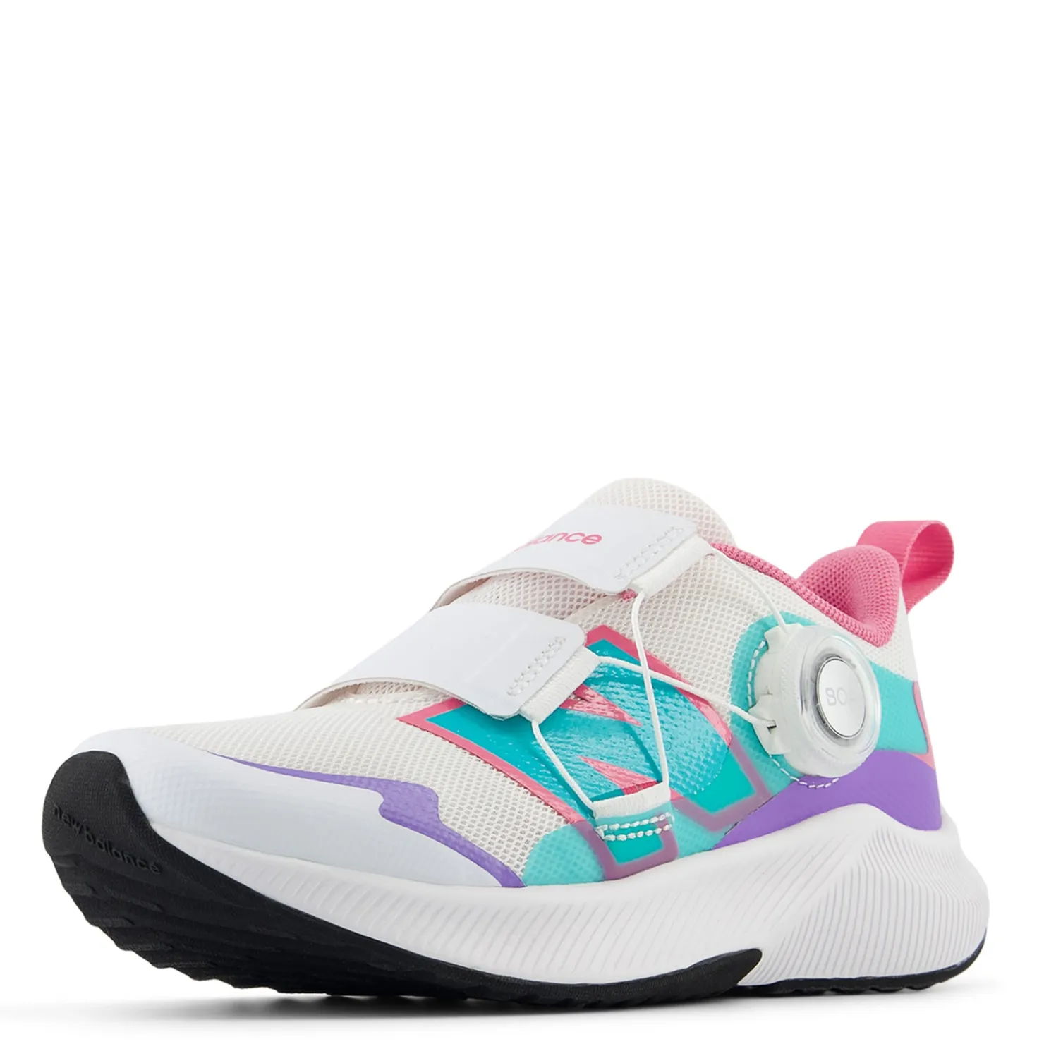 Sneakers & Athletic*New Balance Girl's , Fuel Core Reveal v4 Sneaker - Little Kid White/Purple Crush/Cyber Jade