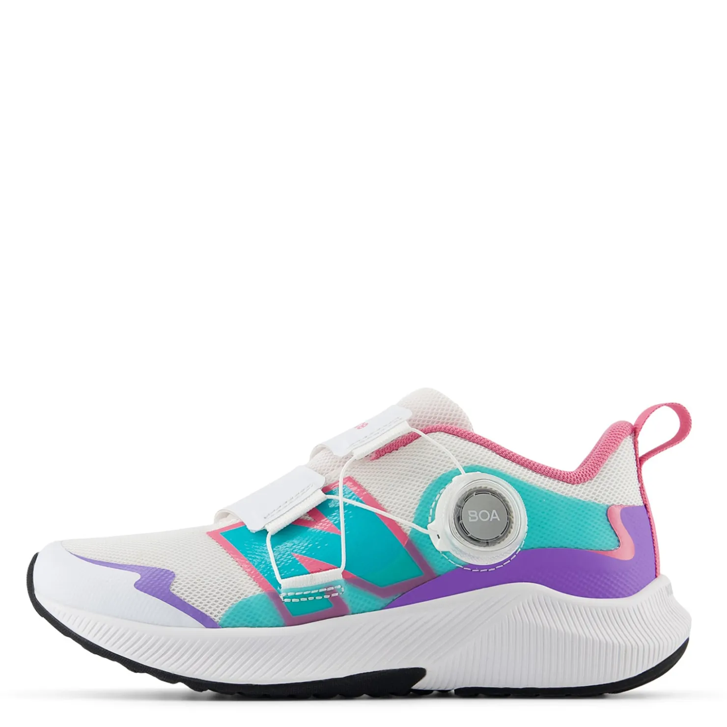 Sneakers & Athletic*New Balance Girl's , Fuel Core Reveal v4 Sneaker - Little Kid White/Purple Crush/Cyber Jade