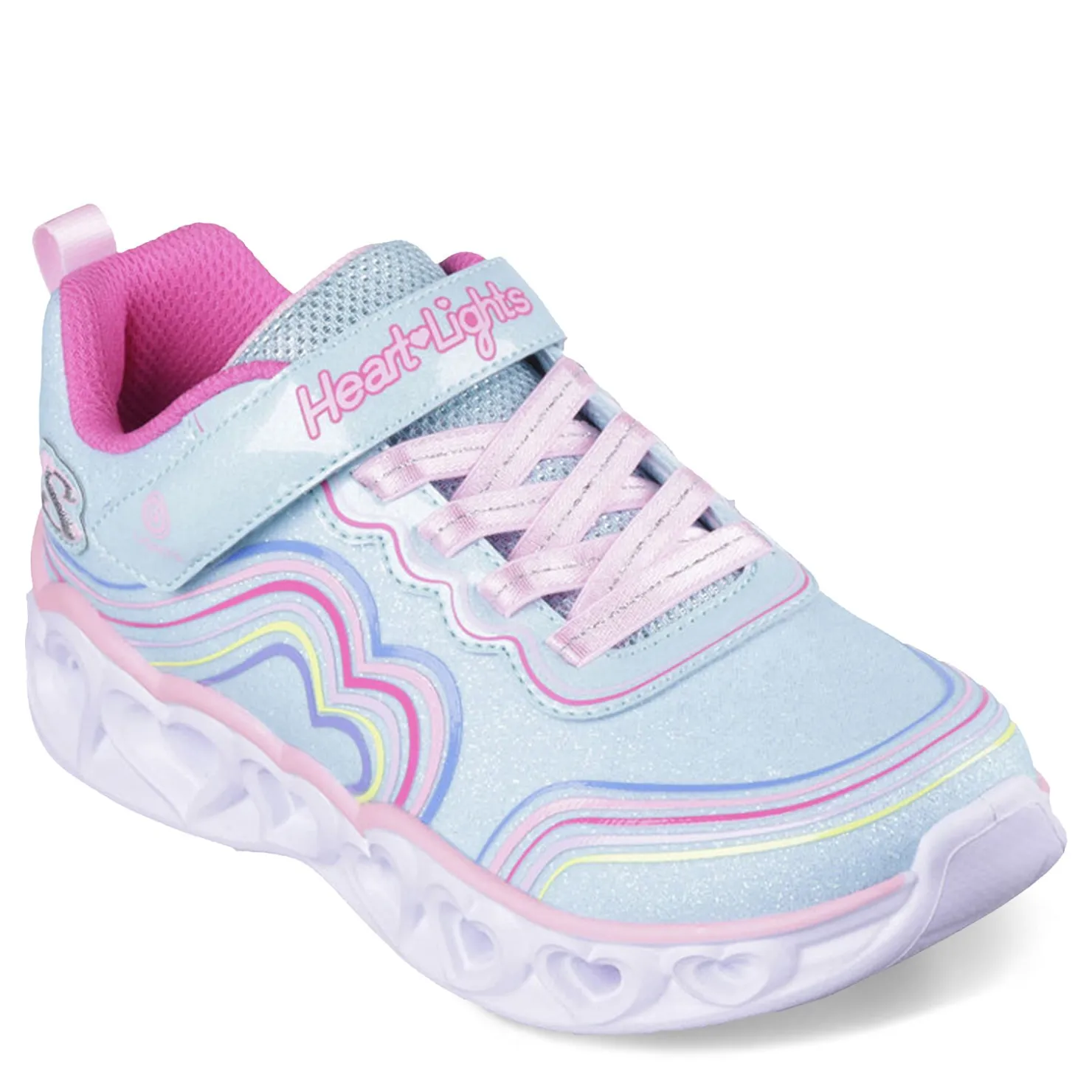 Sneakers & Athletic*Skechers Girl's , Heart Lights - Retro Hearts Sneaker - Little Kid Turquoise Multi