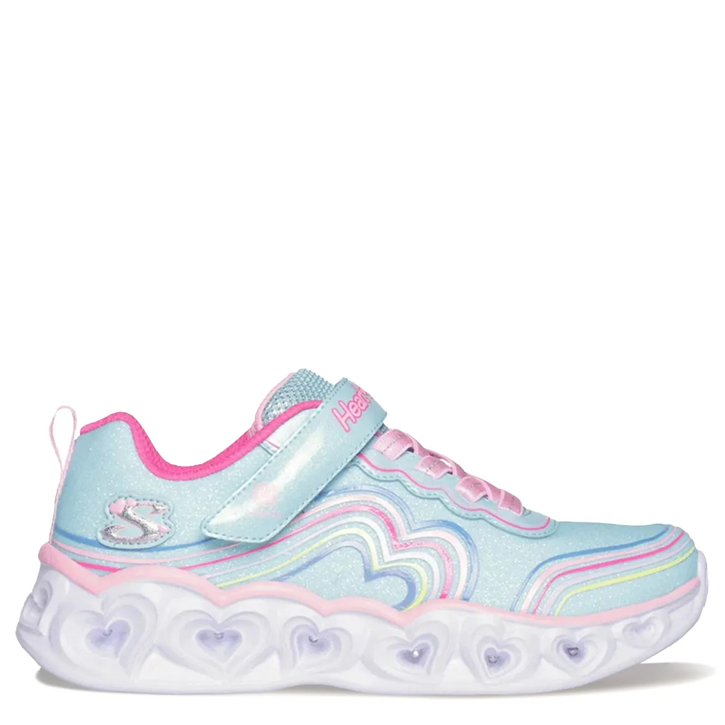 Sneakers & Athletic*Skechers Girl's , Heart Lights - Retro Hearts Sneaker - Little Kid Turquoise Multi