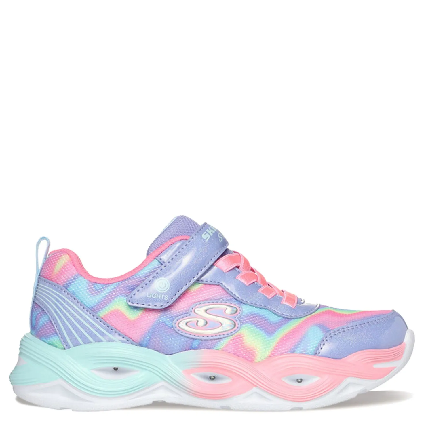 Sneakers & Athletic*Skechers Girl's , S-Lights: Twisty Glow - Sorbet Swirl Sneaker - Little Kid Periwinkle/Multi