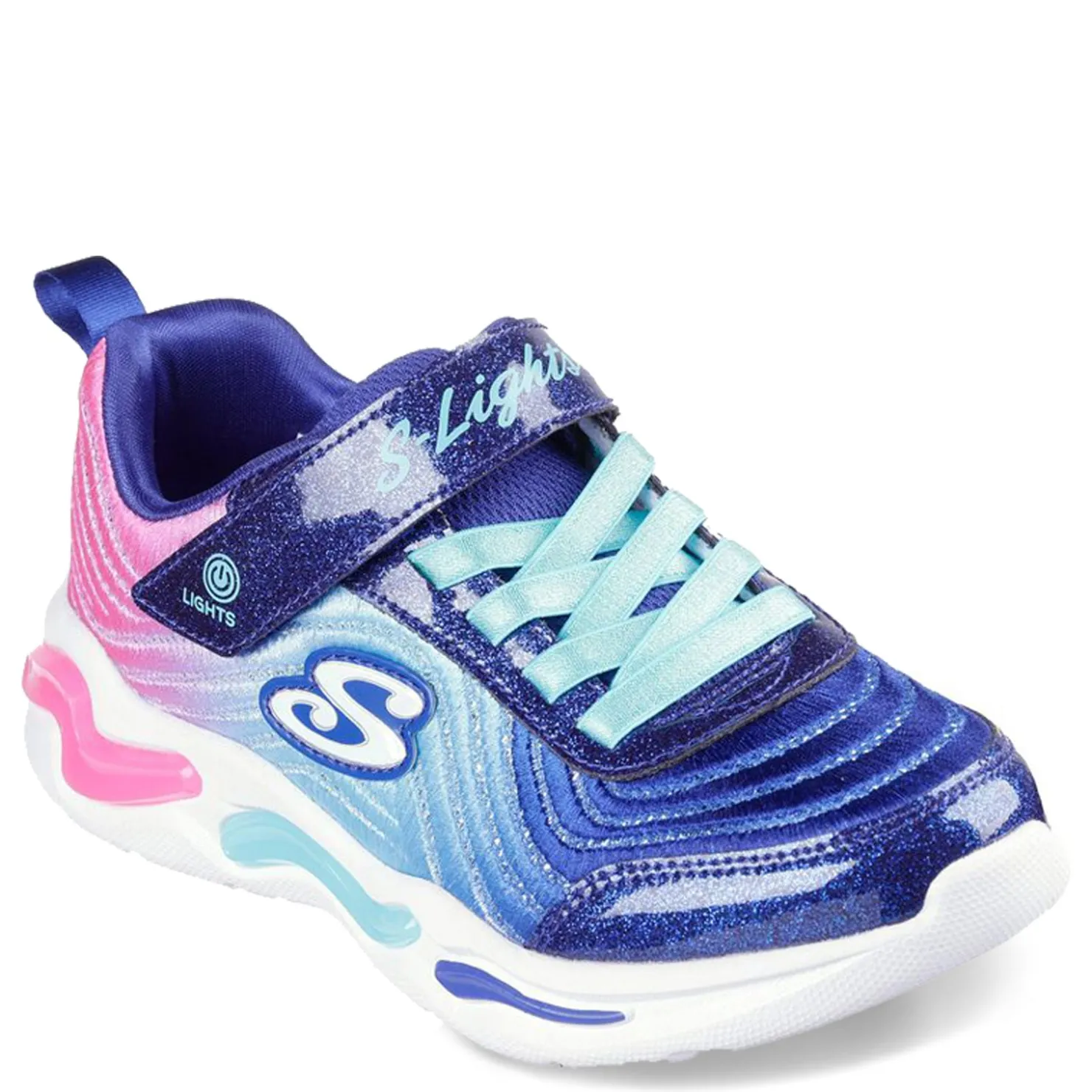 Little Kid (10.5-3)*Skechers Girl's , S-Lights: Wavy Beams - Ombre Express Sneaker - Little Kid Navy Multi
