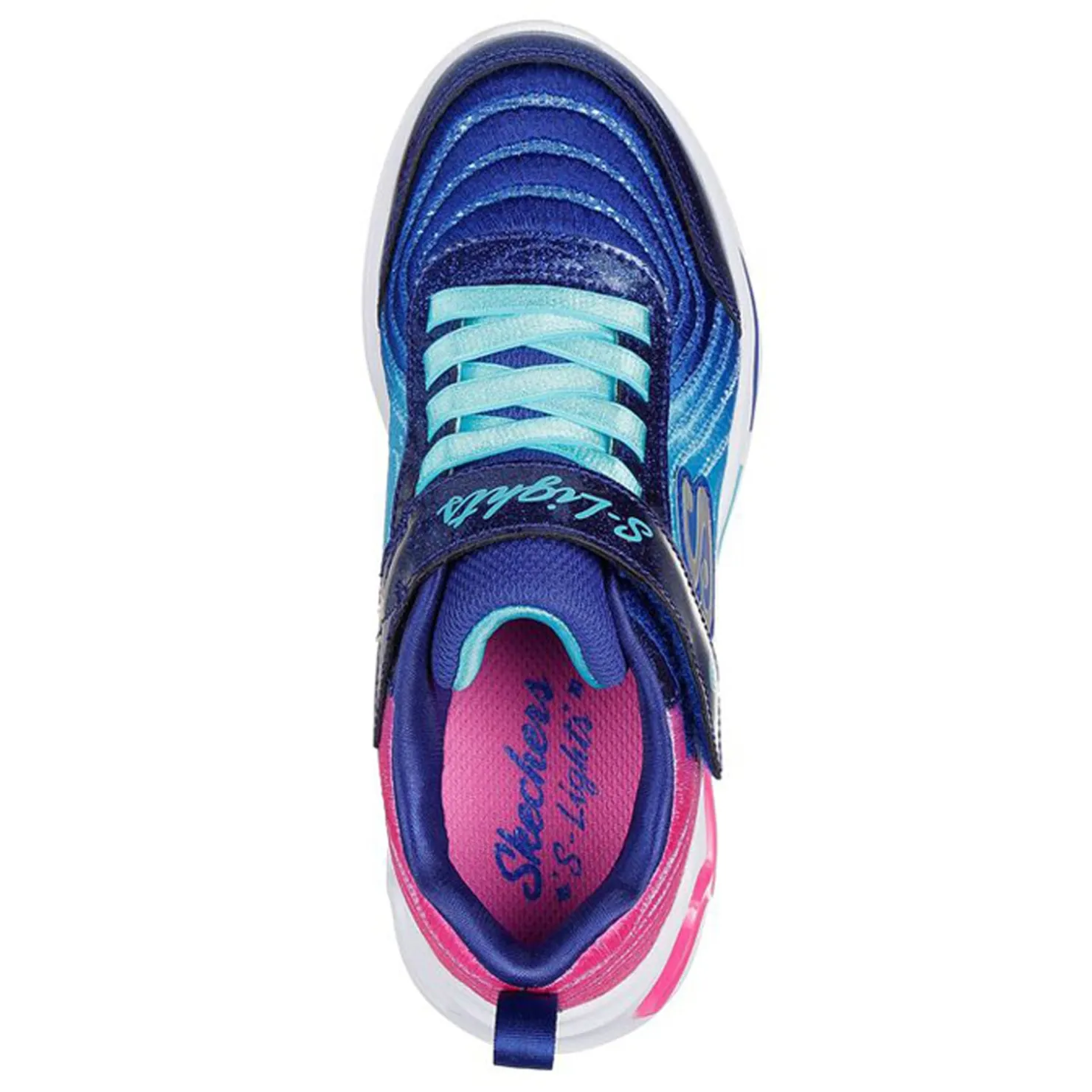 Little Kid (10.5-3)*Skechers Girl's , S-Lights: Wavy Beams - Ombre Express Sneaker - Little Kid Navy Multi