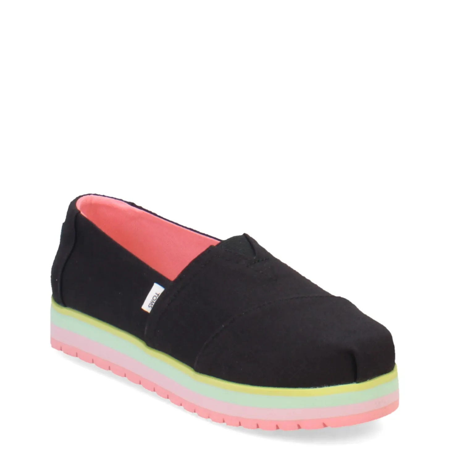 Big Kid (3.5-7)*TOMS Girl's , Alpargata Platform Slip-On - Little Kid & Big Kid Black Pastel Multi