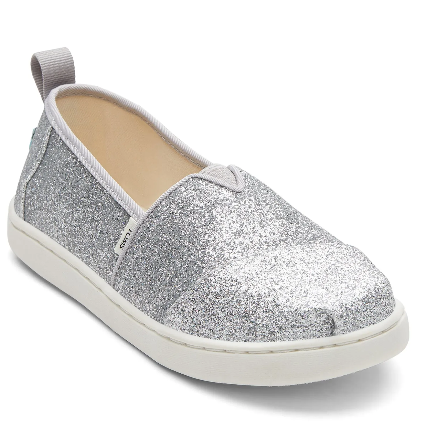 Flats*TOMS Girl's , Alpargata Slip-On - Little Kid & Big Kid Silver Glitter