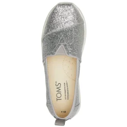 Flats*TOMS Girl's , Alpargata Slip-On - Little Kid & Big Kid Silver Glitter