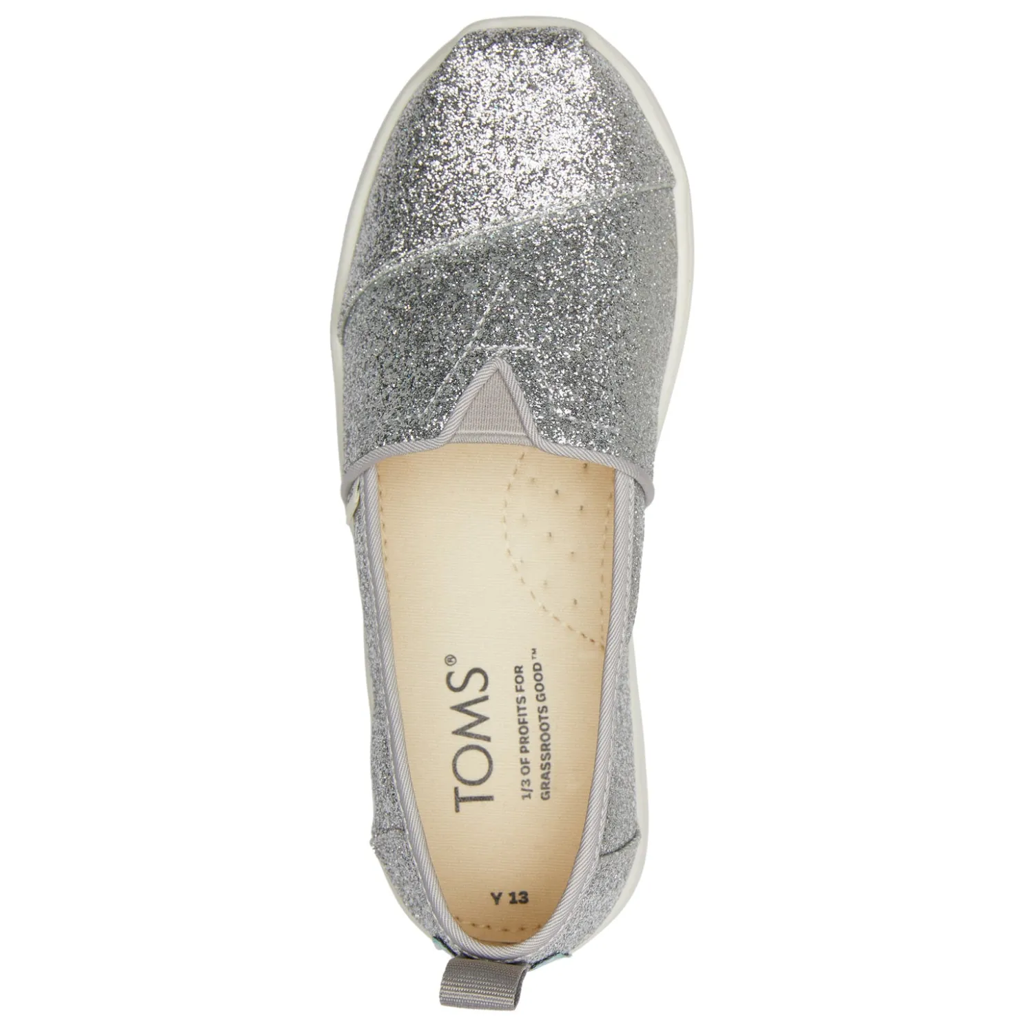 Flats*TOMS Girl's , Alpargata Slip-On - Little Kid & Big Kid Silver Glitter