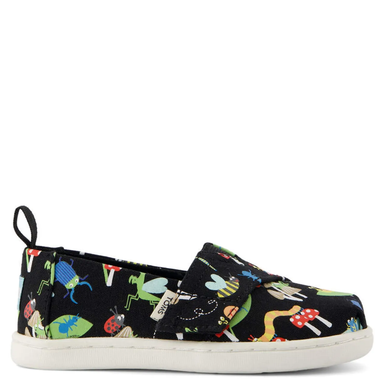 Slip On Shoes*TOMS Girl's , Alpargata Tiny Classic Slip-On - Toddler Black / Glow In The Dark Bugs