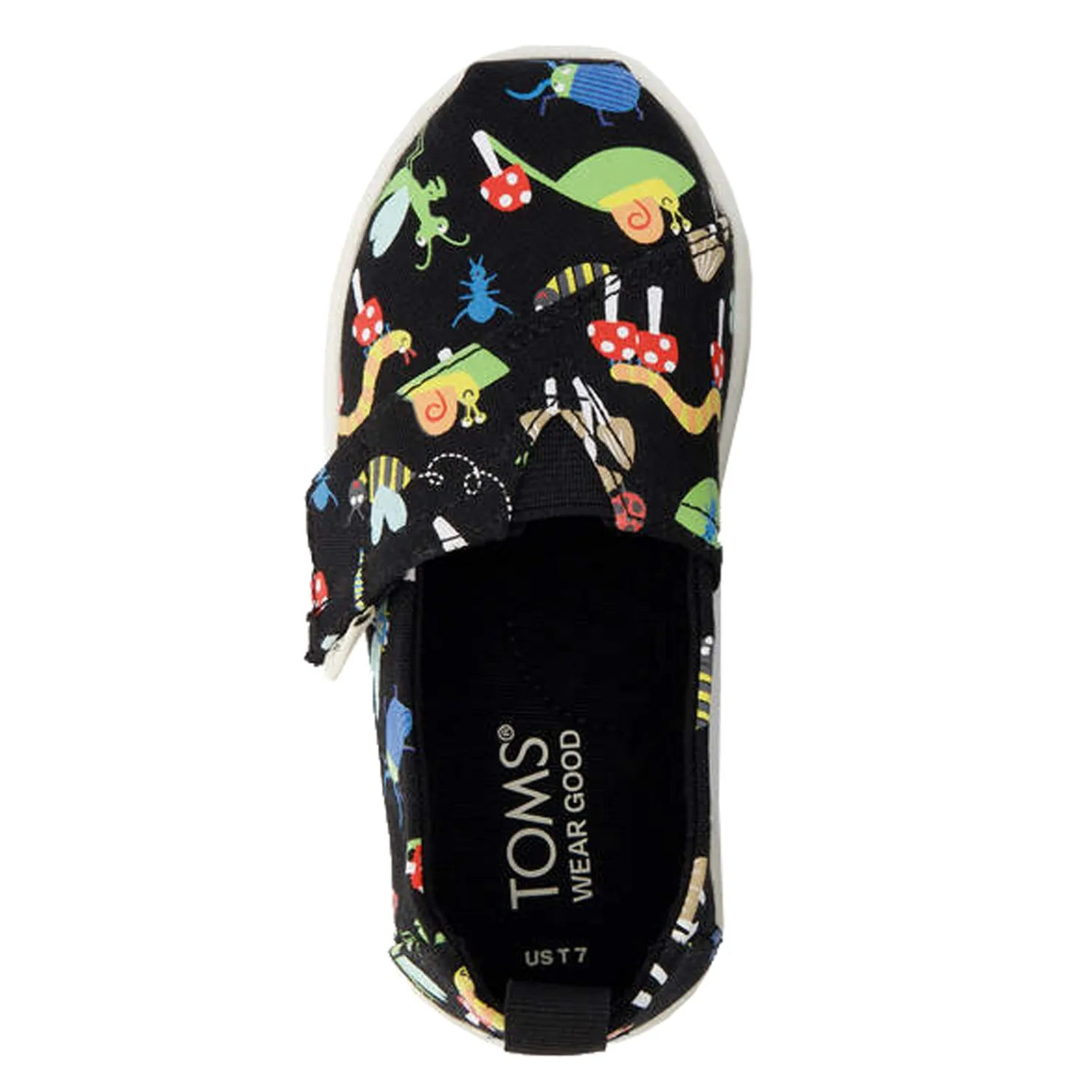 Slip On Shoes*TOMS Girl's , Alpargata Tiny Classic Slip-On - Toddler Black / Glow In The Dark Bugs