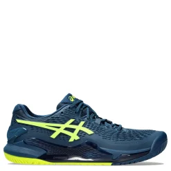 Court*ASICS Men's , GEL-Resolution 9 Tennis Shoe - Wide Width Mako Blue/Safety Yellow