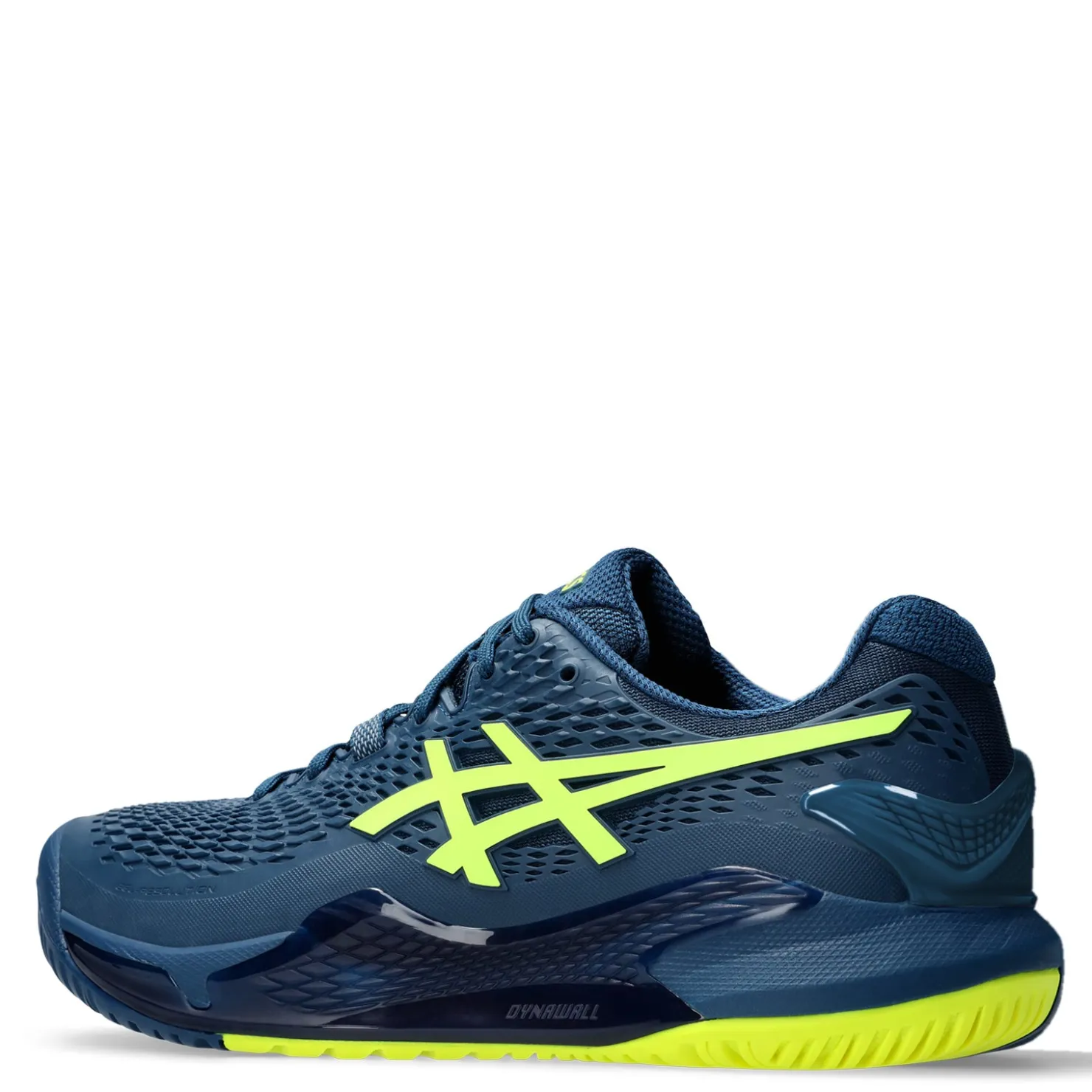 Court*ASICS Men's , GEL-Resolution 9 Tennis Shoe - Wide Width Mako Blue/Safety Yellow