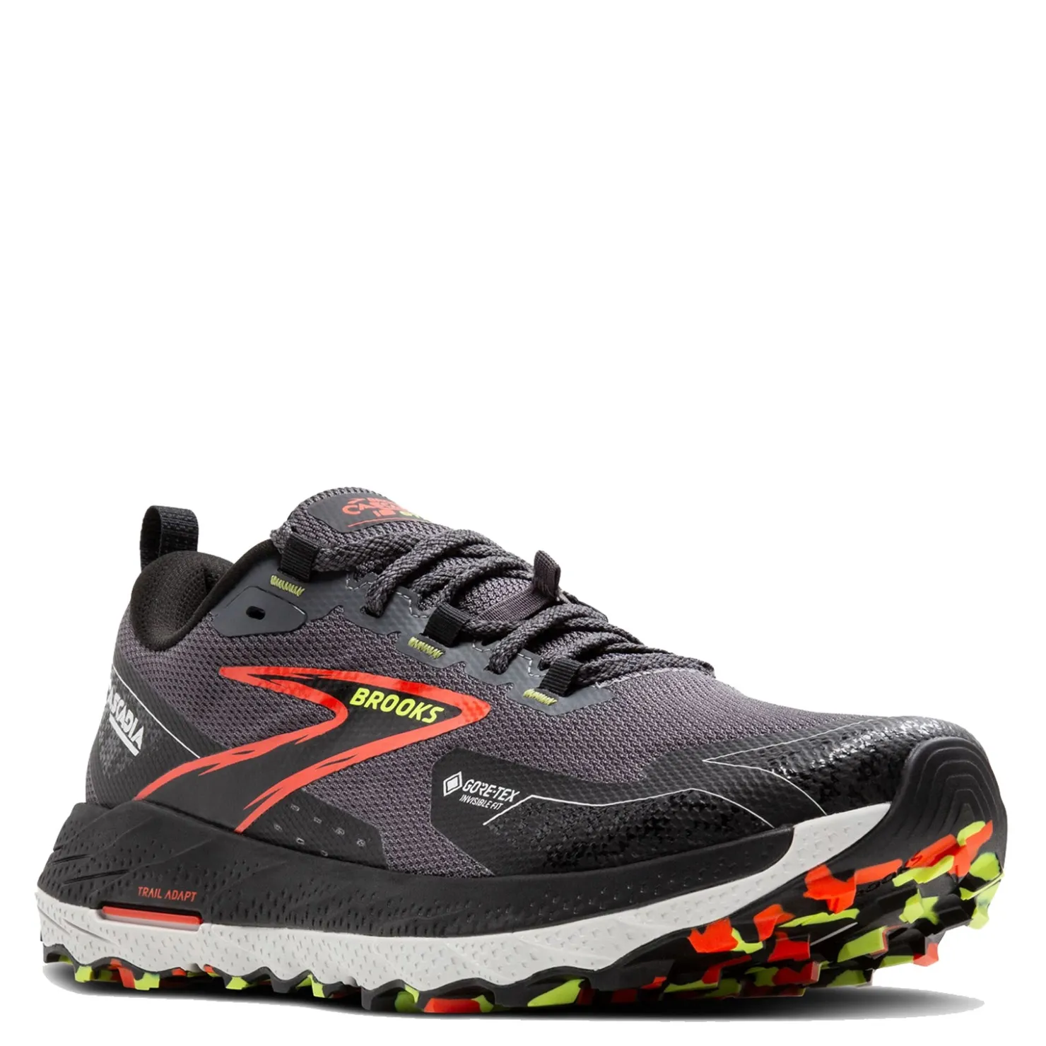 Trail & Hiking*Brooks Men's , Cascadia 18 GTX Trail Running Shoe Blackened Pearl/Black/Tomato