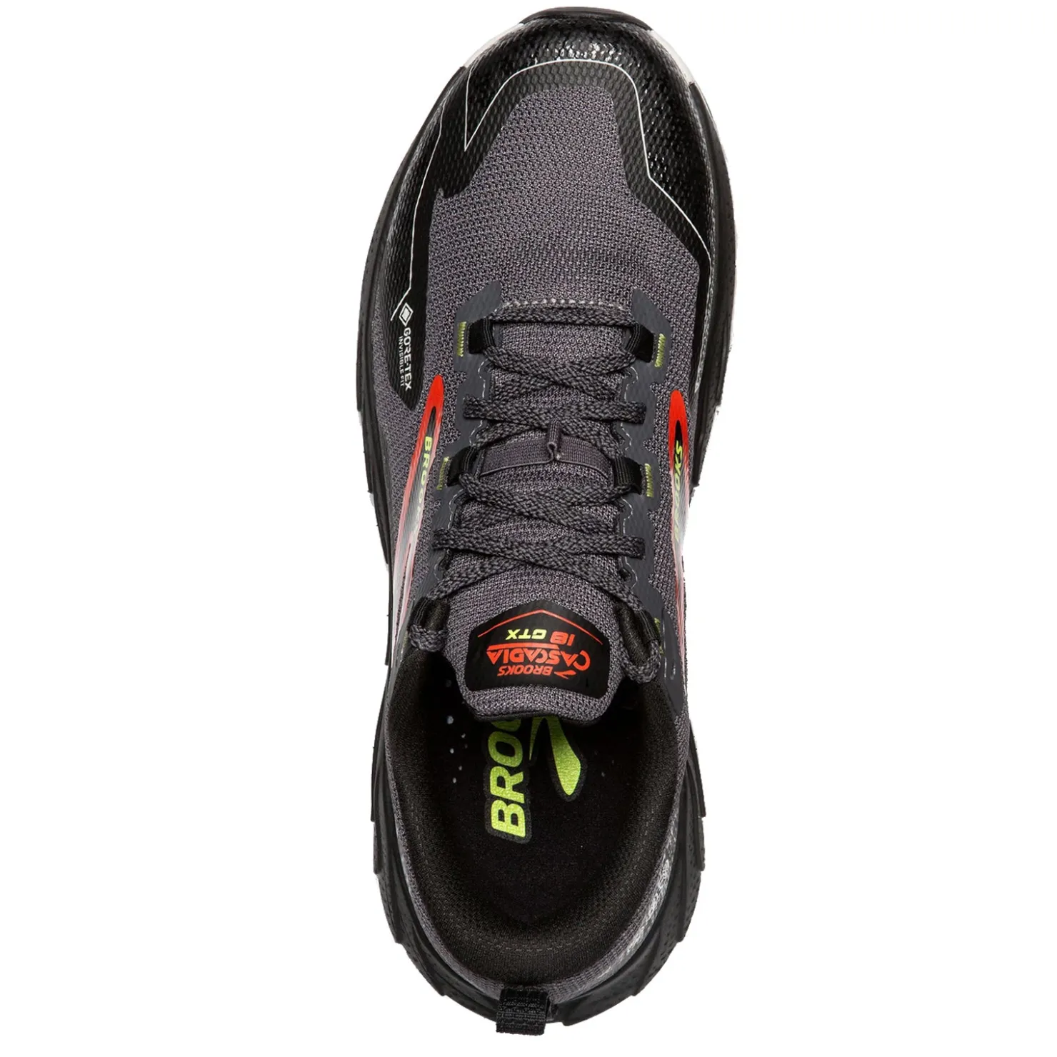Trail & Hiking*Brooks Men's , Cascadia 18 GTX Trail Running Shoe Blackened Pearl/Black/Tomato