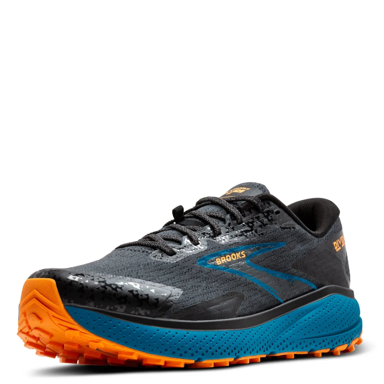 Trail & Hiking*Brooks Men's , Divide 5 Trail Running Shoe Ebony/Mosaic Blue/Orange