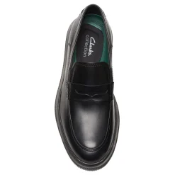 Dress*Clarks Men's , Burchill Penny Loafer Black Leather