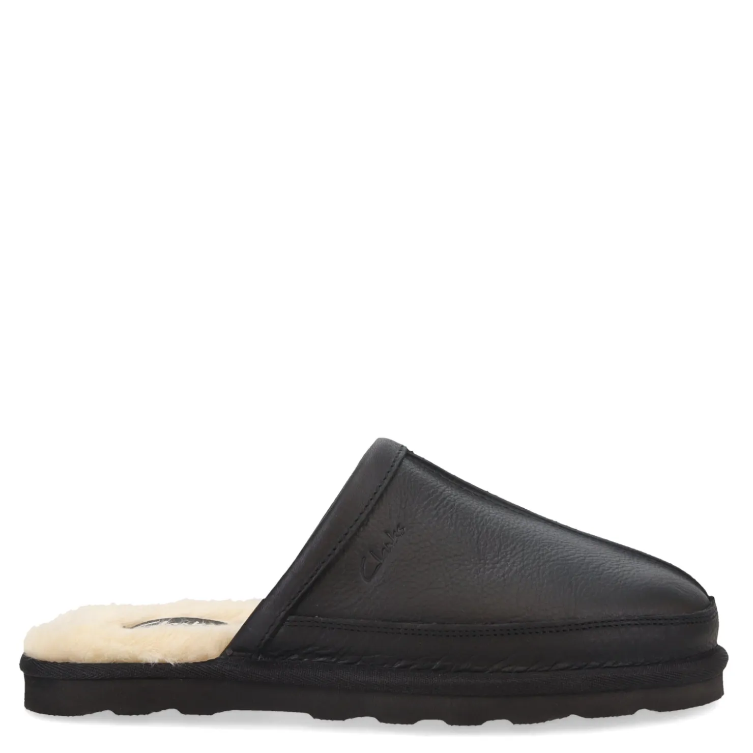 Slippers*Clarks Men's , Leather Scuff Slipper Black