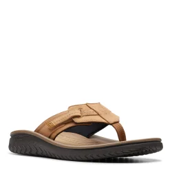 Flip Flops*Clarks Men's , Wesley Sun Sandal Tan Leather