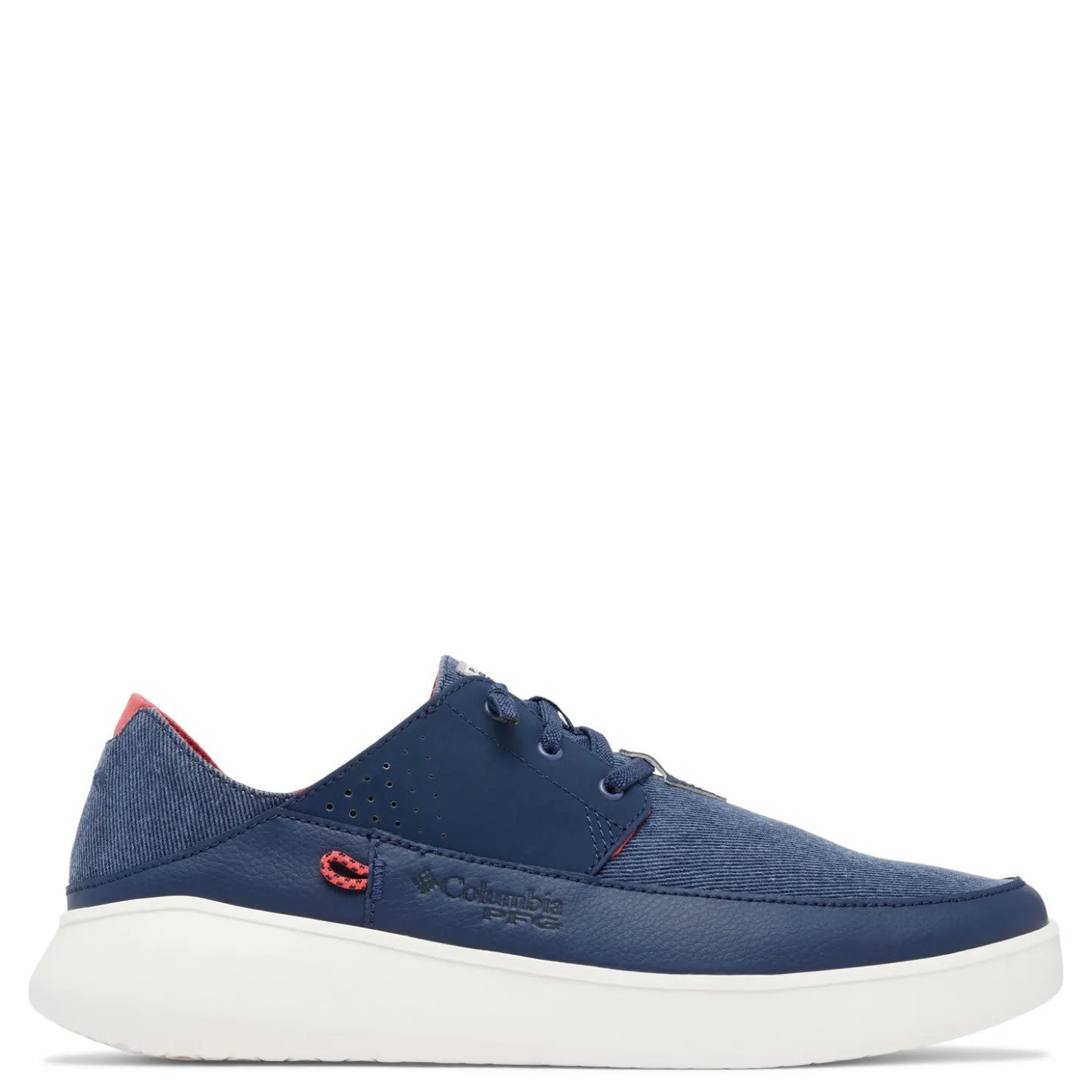 Boat Shoes*Columbia Men's , Boatside Relaxed PFG Slip-On Shoe Collegiate Navy Sunset Red