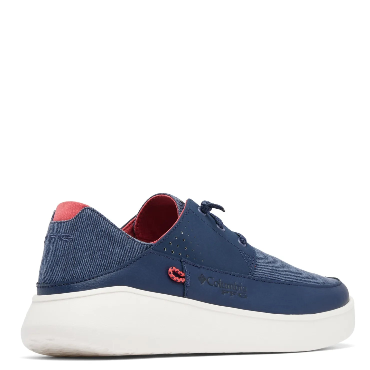 Boat Shoes*Columbia Men's , Boatside Relaxed PFG Slip-On Shoe Collegiate Navy Sunset Red