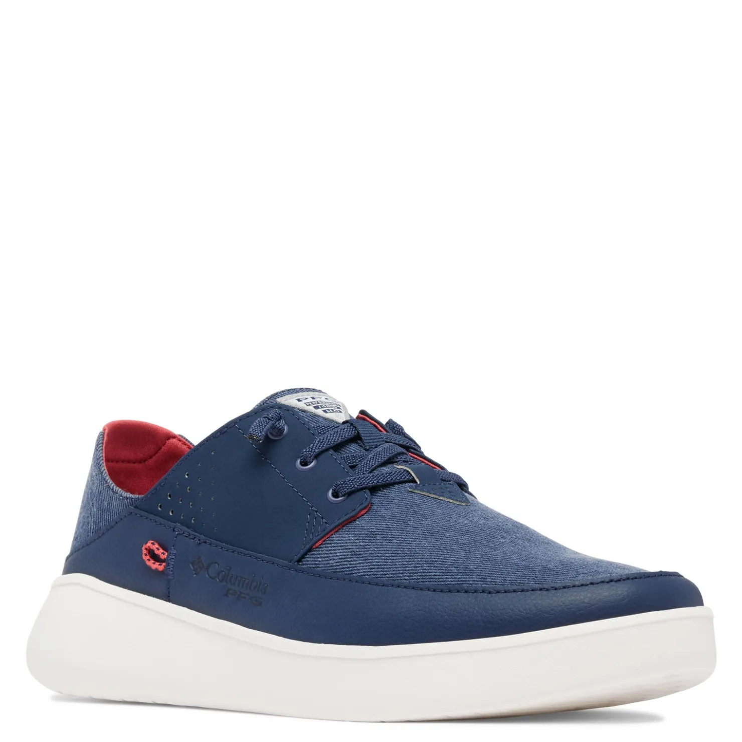 Boat Shoes*Columbia Men's , Boatside Relaxed PFG Slip-On Shoe - Wide Width Collegiate Navy Sunset Red