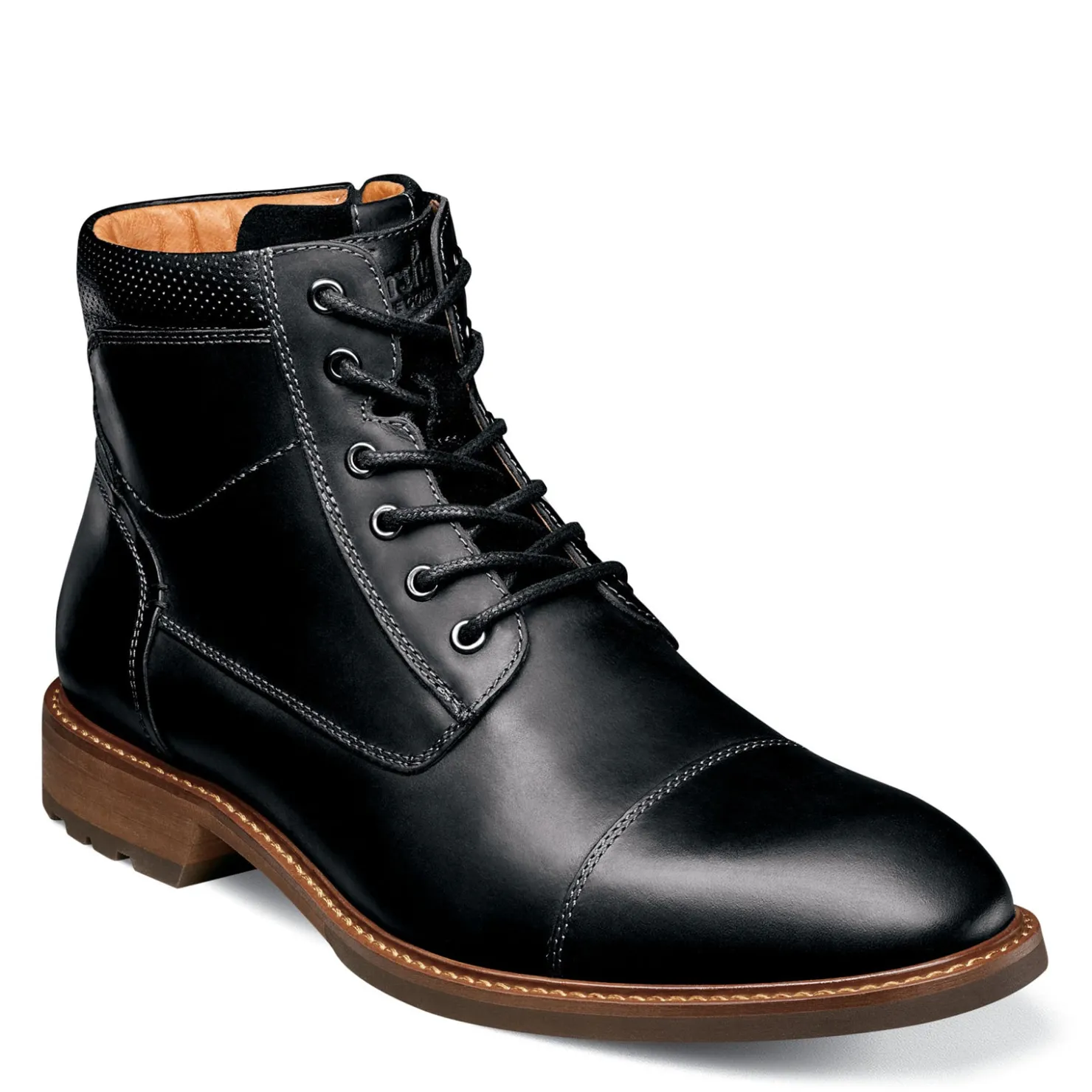 Boots*Florsheim Men's , Chalet Cap Toe Boot Black Crazy Horse