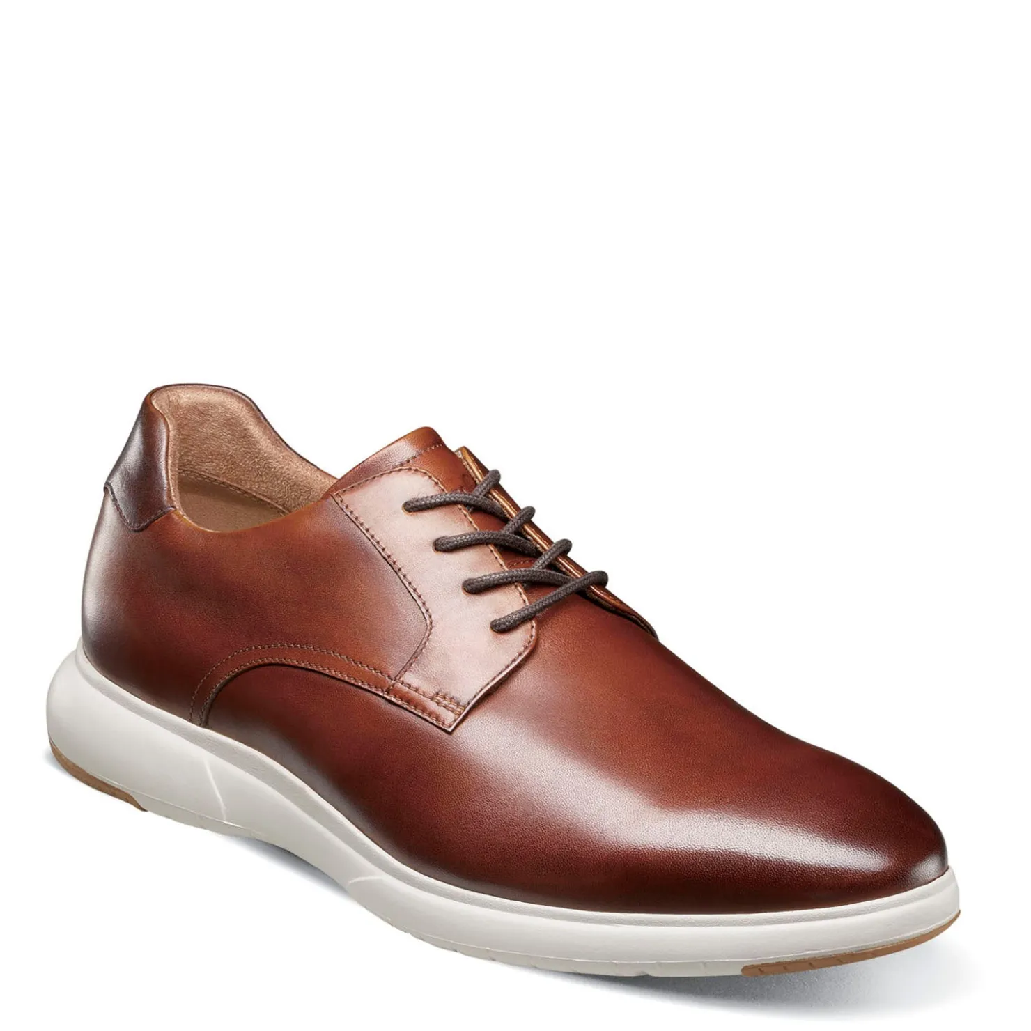 Dress*Florsheim Men's , Dash Plain Toe Oxford Cognac Brown Smooth W/White Sole
