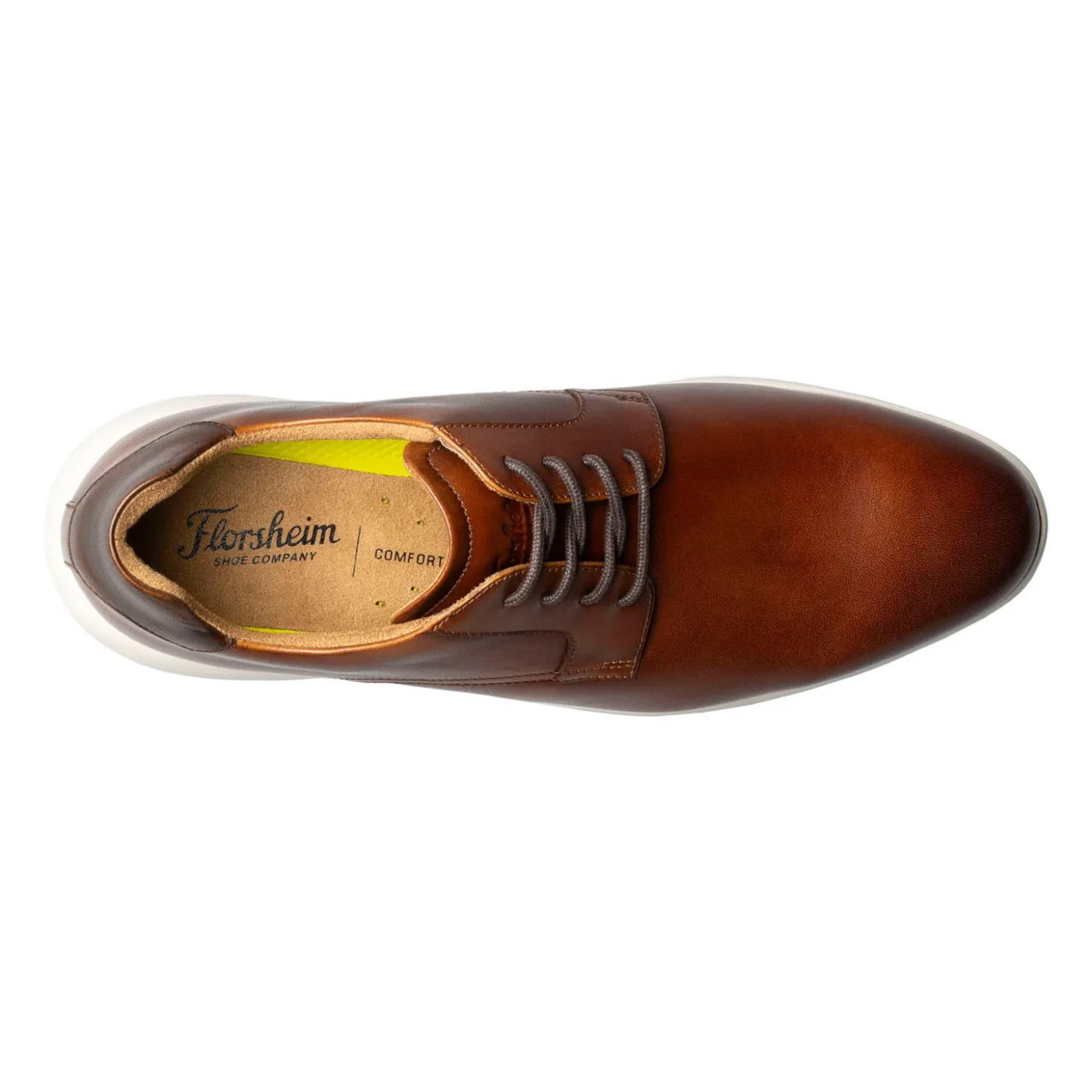 Dress*Florsheim Men's , Dash Plain Toe Oxford Cognac Brown Smooth W/White Sole
