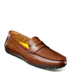 Loafers*Florsheim Men's , Motor Moc Toe Penny Driver Cognac Weave Print