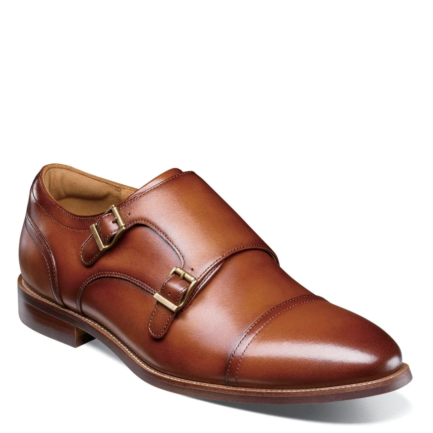 Loafers*Florsheim Men's , Rucci Cap Toe Double Monk Strap Loafer Cognac Smooth