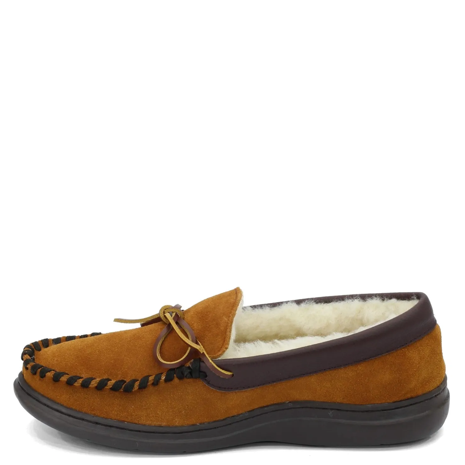 Slippers*LB Evans Men's , Atlin Boa Slipper Brown Suede/Cream