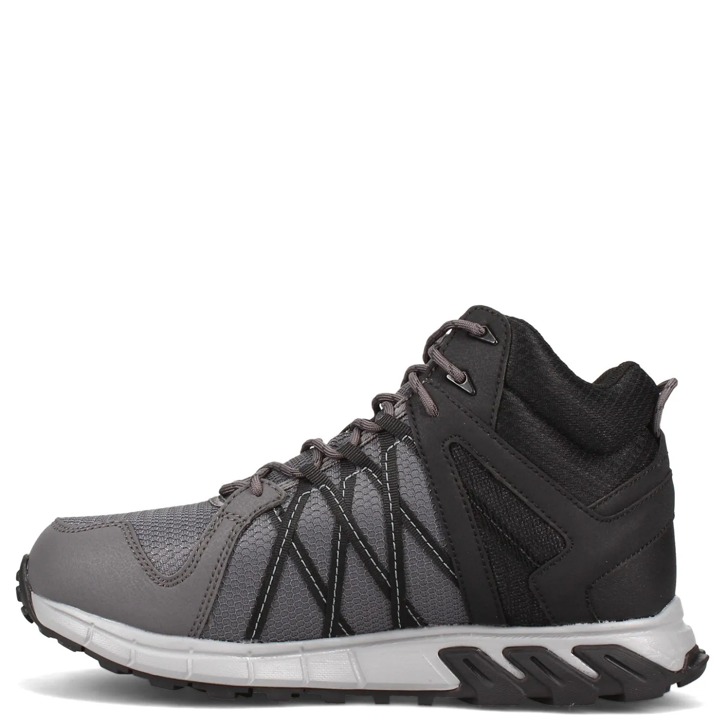Boots*Reebok Work Men's , Trail Grip Mid Work Shoe Grey Black