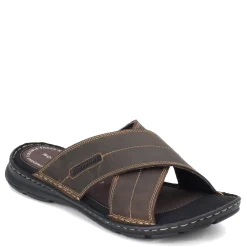 Sandals*Rockport Men's , Darwyn Cross Band Slide Sandal Brown Ii Leather