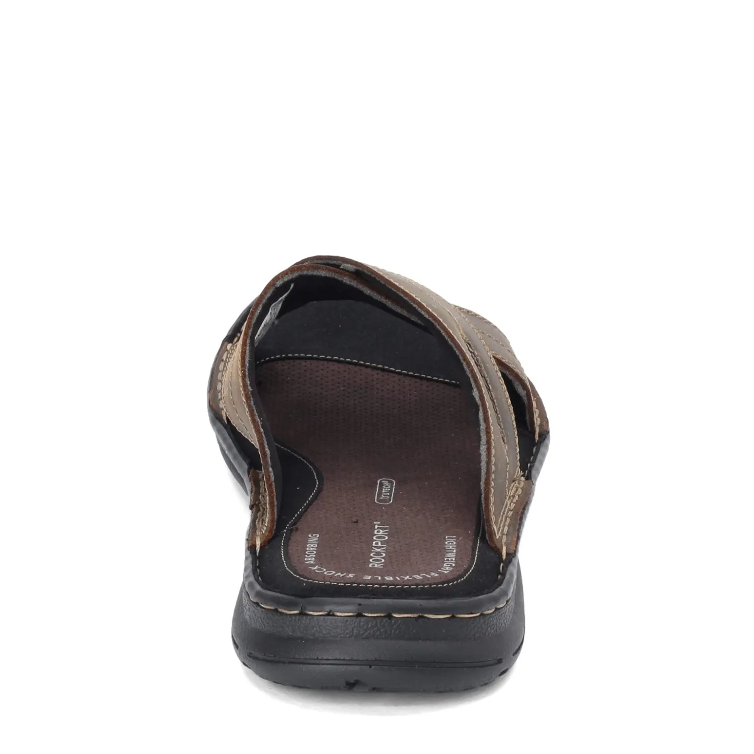 Sandals*Rockport Men's , Darwyn Cross Band Slide Sandal Brown Ii Leather