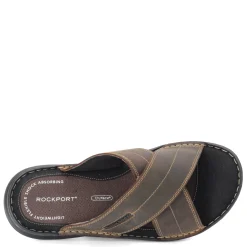 Sandals*Rockport Men's , Darwyn Cross Band Slide Sandal Brown Ii Leather