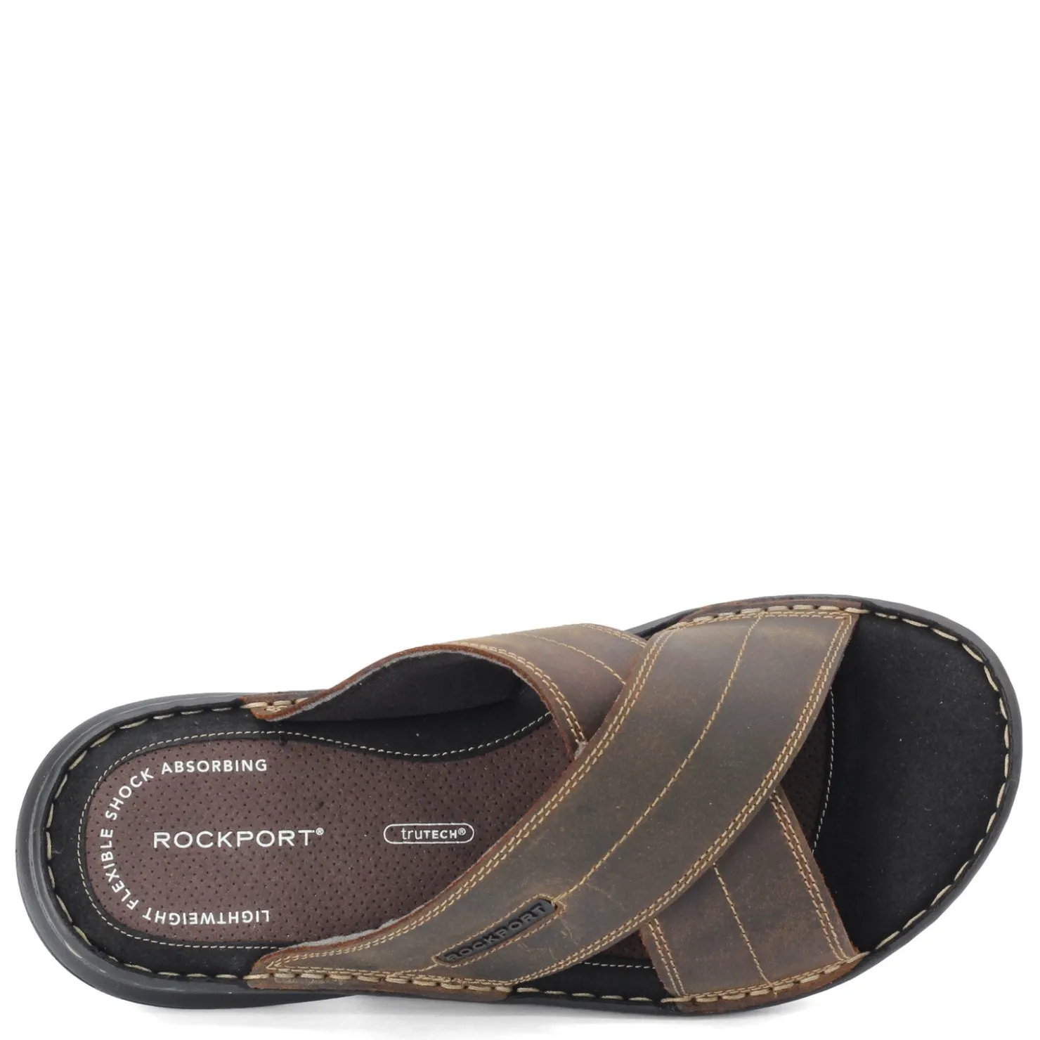 Sandals*Rockport Men's , Darwyn Cross Band Slide Sandal Brown Ii Leather