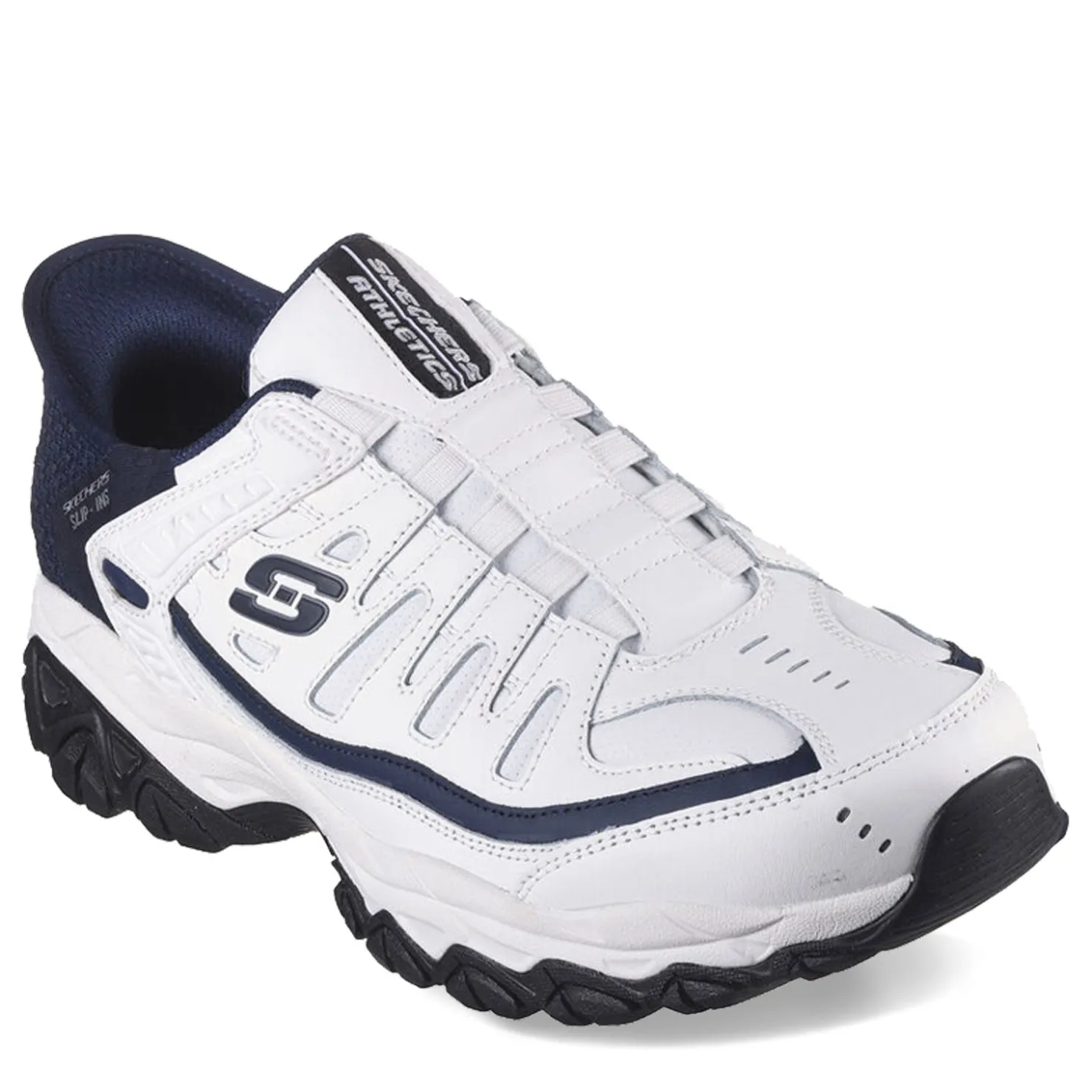 Walking*Skechers Men's Slip-ins: After Burn - Grill Captain Sneaker - Extra Wide Width White/Navy