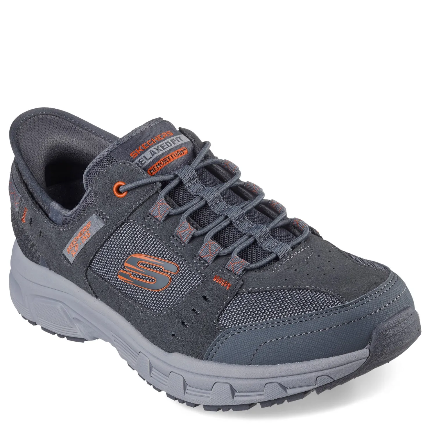 Sneakers & Athletics*Skechers Men's , Slip-ins Relaxed Fit: Oak Canyon - Consistent Winner Sneaker - Wide Width Grey/Orange