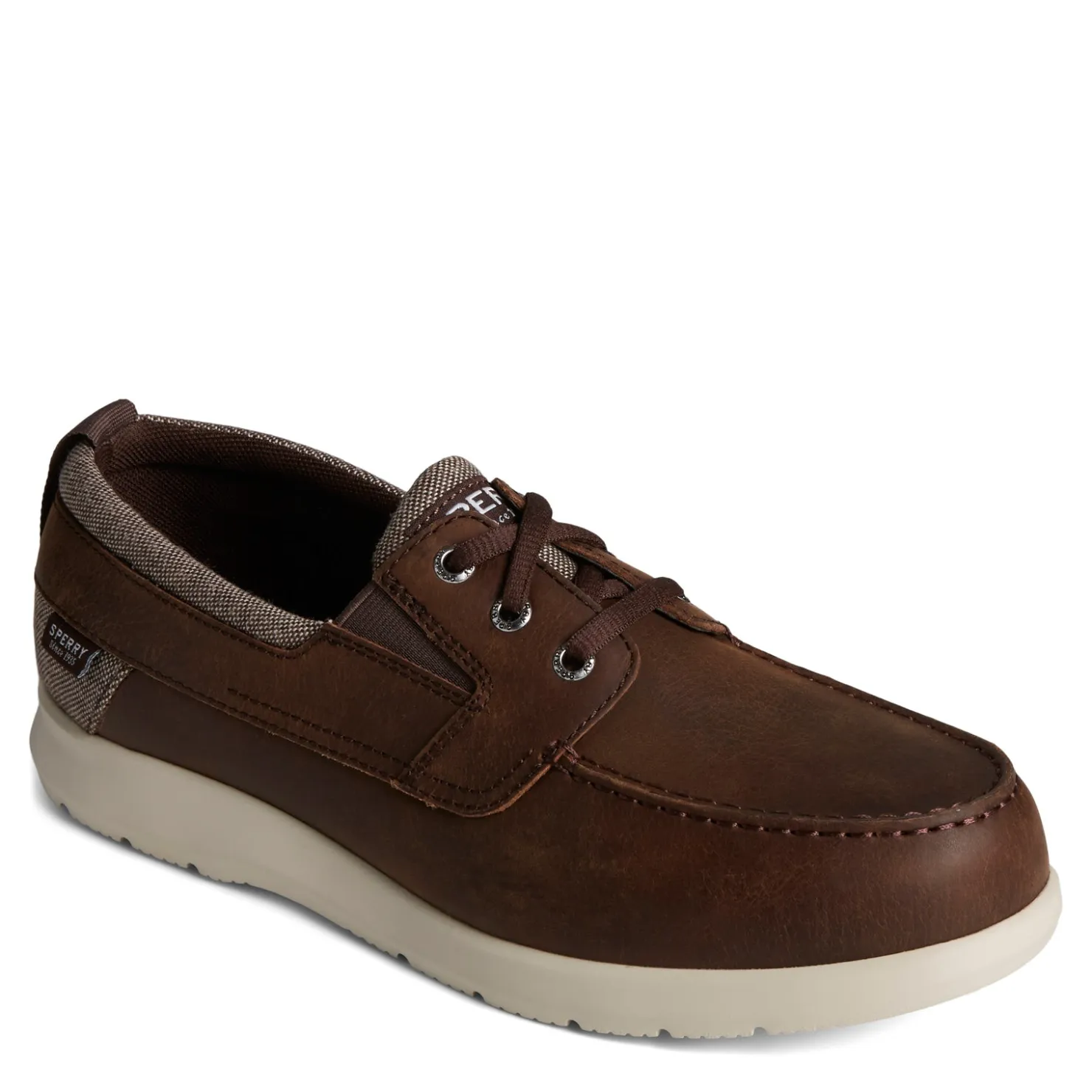 Boat Shoes*Sperry Men's , Bowrider Plushstep 3-Eye Slip-On Brown Leather