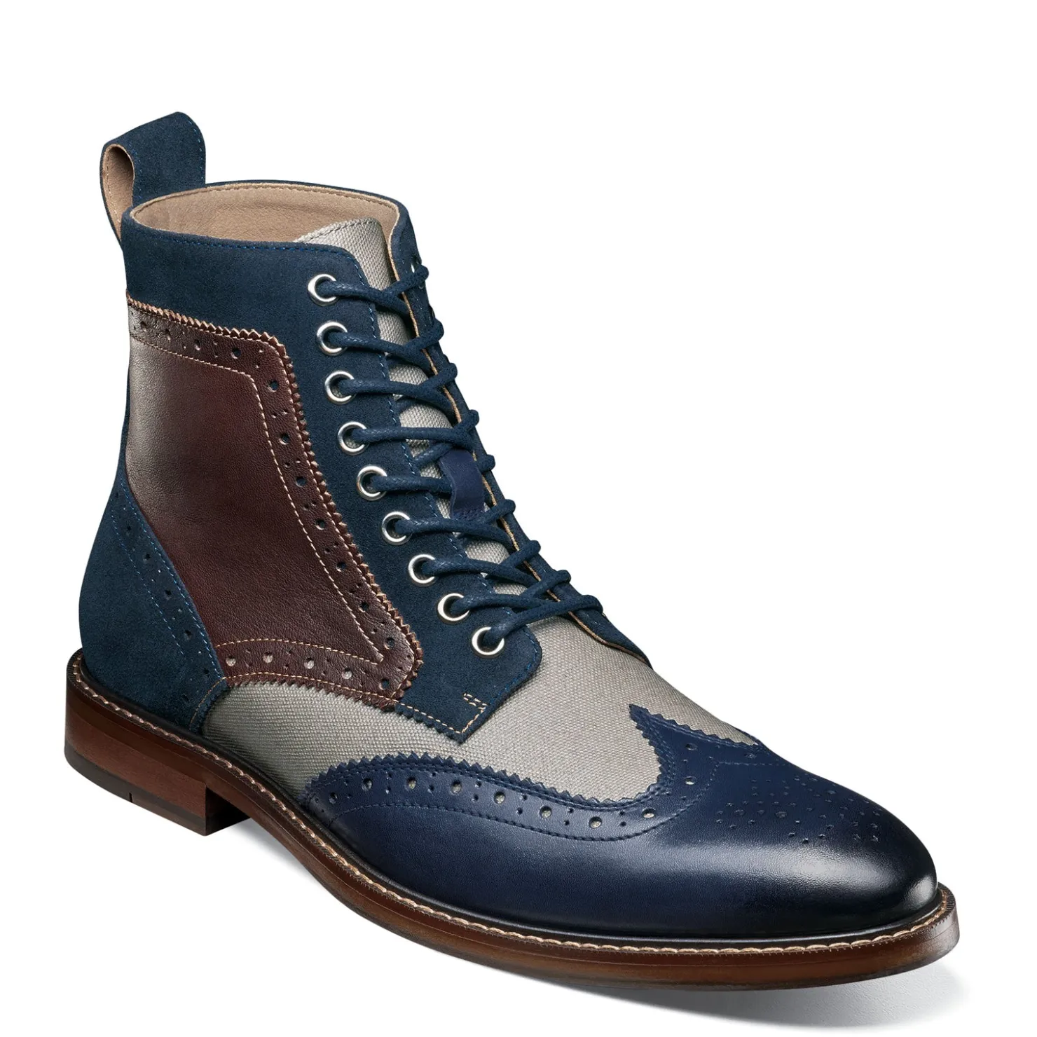 Boots*Stacy Adams Men's , Finnegan Wingtip Lace Up Boot Navy Multi
