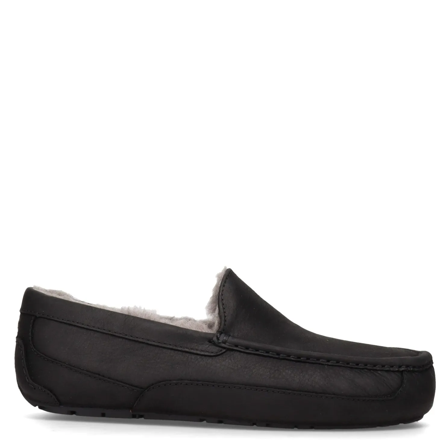 Slippers*UGG Men's , Ascot Slipper - Wide Width Black Leather/Grey