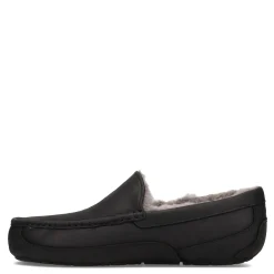 Slippers*UGG Men's , Ascot Slipper - Wide Width Black Leather/Grey