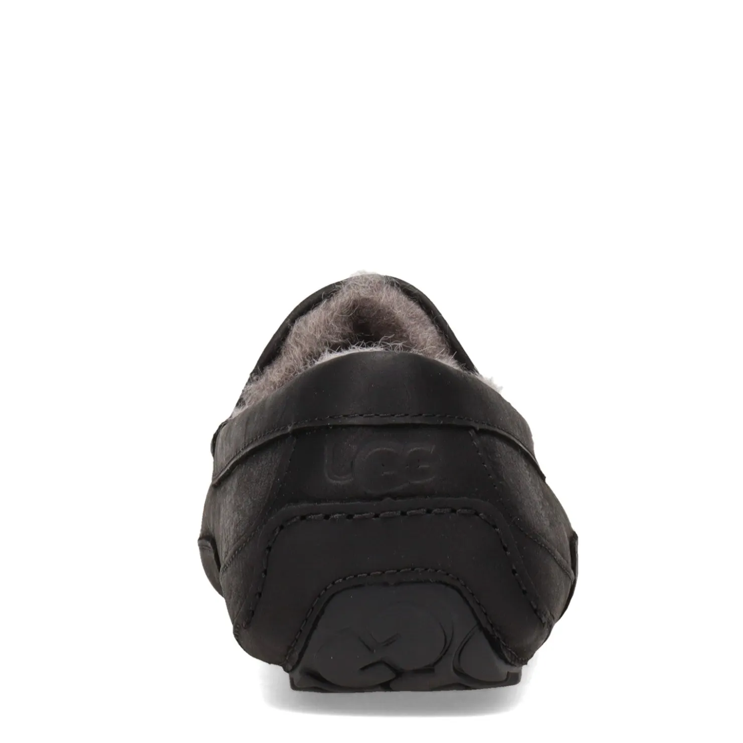 Slippers*UGG Men's , Ascot Slipper - Wide Width Black Leather/Grey
